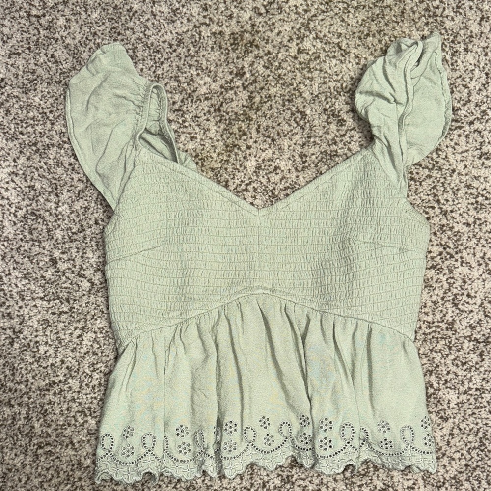 Hollister Light Green Smocked Blouse